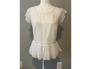 American Eagle Outfitters White Pleated Peplum Blouse Size S/P
